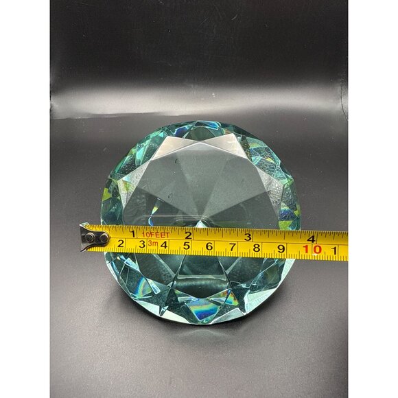 Large Heavy Faceted Green Crystal Paperweight 5 Inches Diameter - Picture 5 of 6